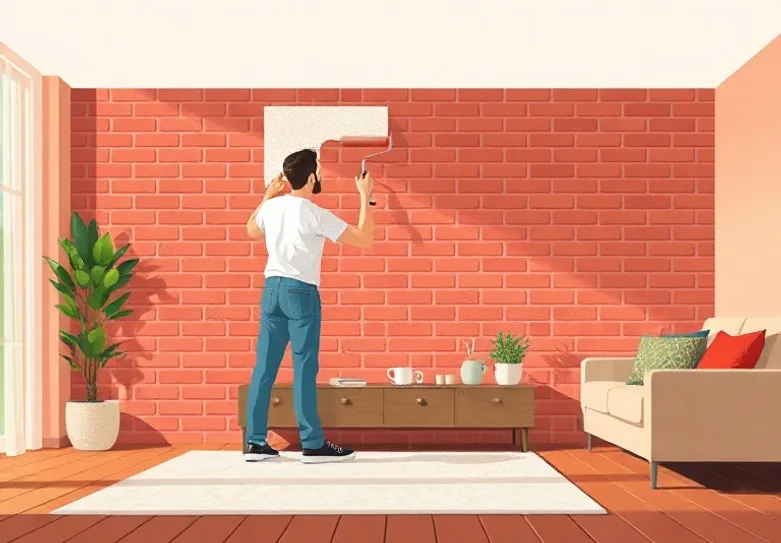 Peintre appliquant la peinture au rouleau sur un mur de salon