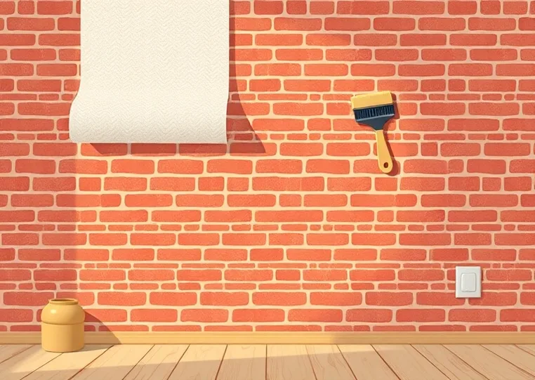 Pose de papier peint, rouleau et brosse à maroufler